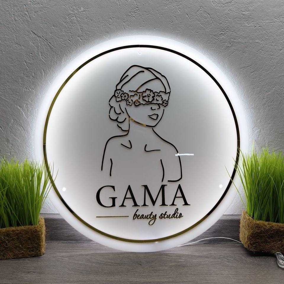 Acrylic Logo Sign, Round Business Sign, Nails Studio Sign, Clinic Sign, Small Sign, Beauty Salon Sign, Neon Acrylic, Bar Sign, Light up Sign