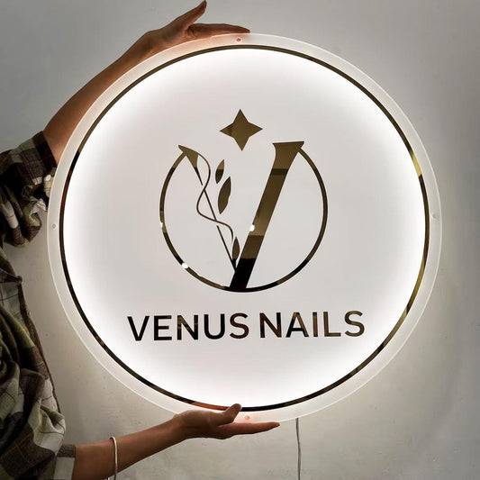 Acrylic Logo Sign, Round Business Sign, Nails Studio Sign, Clinic Sign, Small Sign, Beauty Salon Sign, Neon Acrylic, Bar Sign, Light up Sign