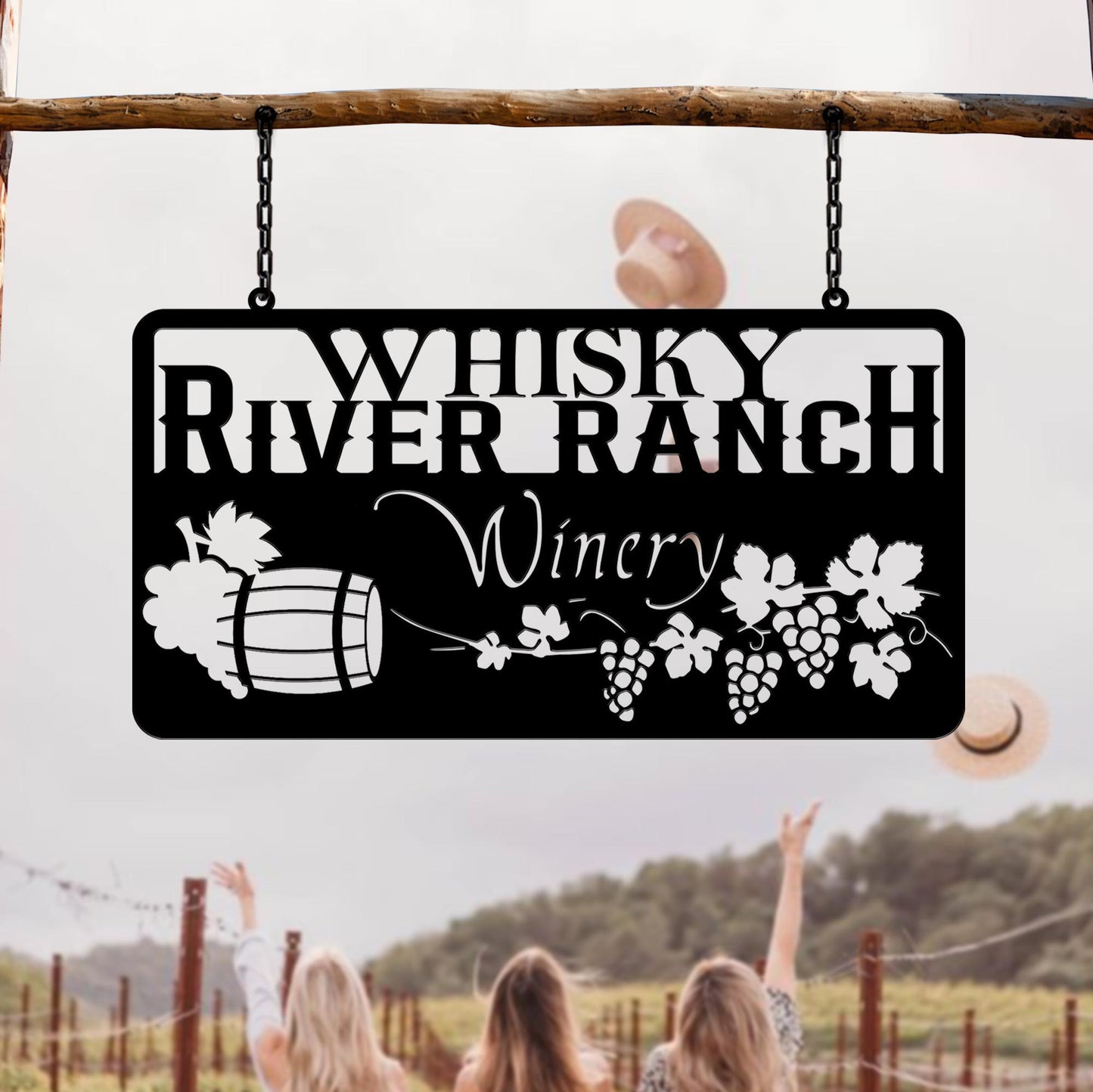 Custom Grape Metal Sign, Wine Grapes Vineyard Hanging Plaque, Personalized Winery Sign With Grapes, Outdoor Farm Decor, Gate Sign