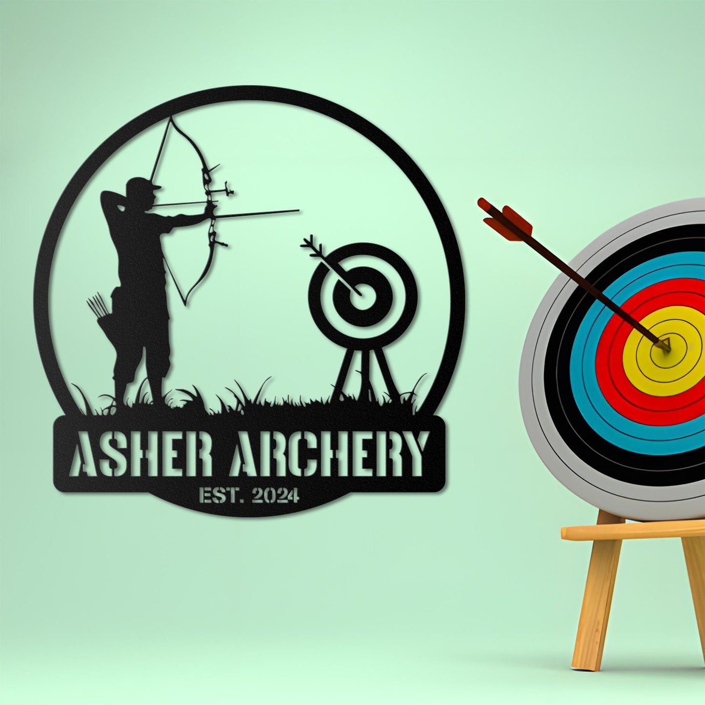 Personalized Archery Sport Metal Wall Art Decor, Custom Archer Bow Hunter Metal Name Sign, Archery Sport Metal Wall Decor, Christmas Gifts