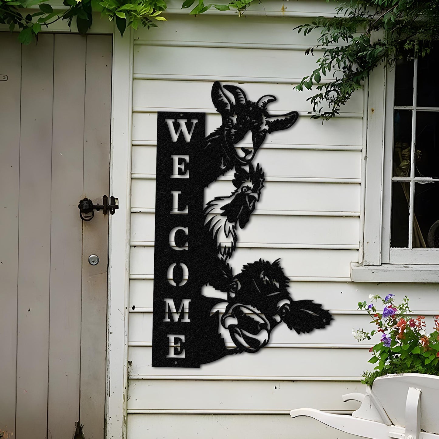Custom Farm House Metal Sign, Cow Sheep Sign, Welcome Farm Sign, Personalized Farm Wall Art, Barn Decor, Ranch Decor, Goat Cow Chicken sign
