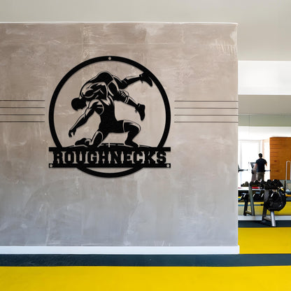 Custom Wrestling Sign - Metal Wall Art LED Light, Personalized Wrestler Name Sign, Wrestling Coach Gift, Sports Decor for Home, Gift for Dad