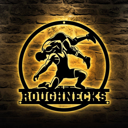 Custom Wrestling Sign - Metal Wall Art LED Light, Personalized Wrestler Name Sign, Wrestling Coach Gift, Sports Decor for Home, Gift for Dad