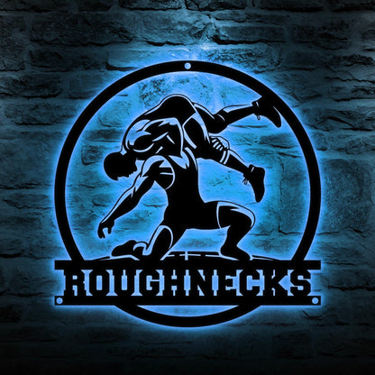 Custom Wrestling Sign - Metal Wall Art LED Light, Personalized Wrestler Name Sign, Wrestling Coach Gift, Sports Decor for Home, Gift for Dad