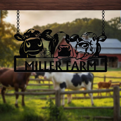 Personalized Cow Metal Sign, Cow Cattle Metal Wall Art, Custom Cow Farm Sign, Ranch Decor, Cows Gift, Cow Farmhouse Decor, Farmer Sign