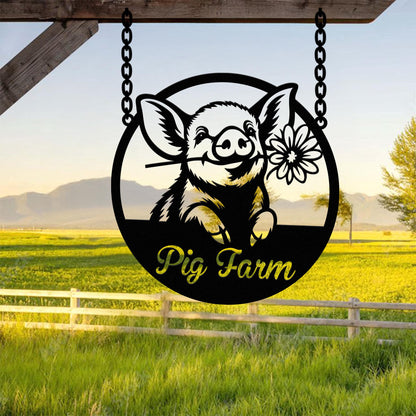 Personalized Metal Pig Sign Pig Farm Sign, Pig Metal Wall Art, Pig Metal Sign, Family Name Sign, Farmhouse Decor Farmer Gift, Pig Lover Gift