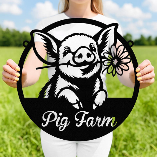 Personalized Metal Pig Sign Pig Farm Sign, Pig Metal Wall Art, Pig Metal Sign, Family Name Sign, Farmhouse Decor Farmer Gift, Pig Lover Gift