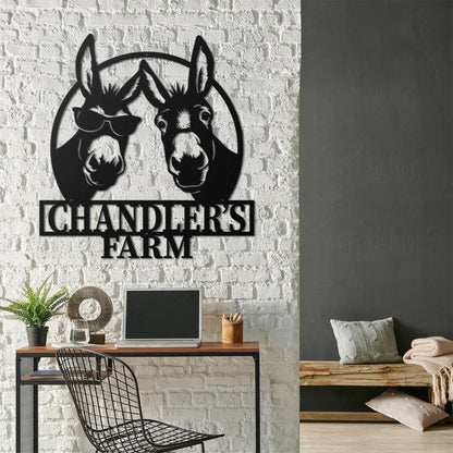 Custom Funny Two Donkey Farmhouse Metal Wall Art Personalized Cute Donkey Farm Name Sign Home Decor Donkey Barn Nursery Decoration