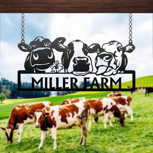 Personalized Cow Metal Sign, Cow Cattle Metal Wall Art, Custom Cow Farm Sign, Ranch Decor, Cows Gift, Cow Farmhouse Decor, Farmer Sign