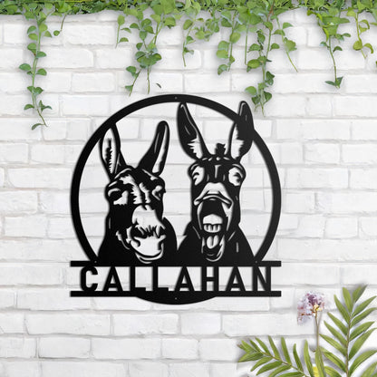 Custom Donkey Farm Metal Sign, Donkey Metal Wall Art, Donkey Family Sign, Custom Farm Name Sign, Ranch Sign, Farmhouse Decor, Farmer Gift