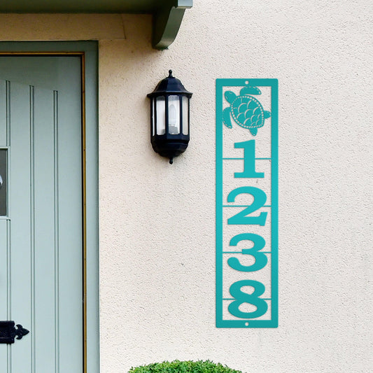 Custom Sea Turtle Metal Address Plaque - Personalized House Sign - Tropical Home Decor - Outdoor Beach House Signs - Vertical House Numbers