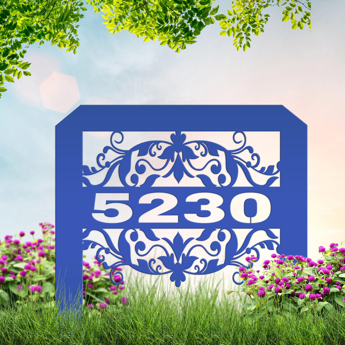 House Numbers Metal Yard Stake, Decorative Lawn Sign With Street Address, HOA Driveway Marker, Weather Resistant Outdoor Garden Decoration