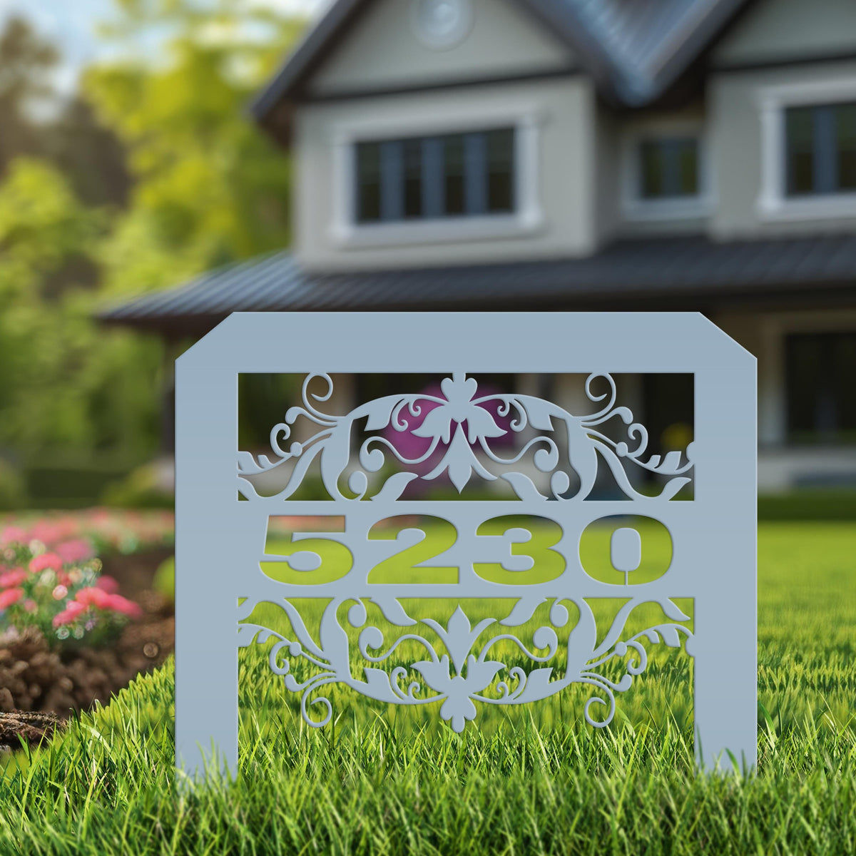 House Numbers Metal Yard Stake, Decorative Lawn Sign With Street Address, HOA Driveway Marker, Weather Resistant Outdoor Garden Decoration