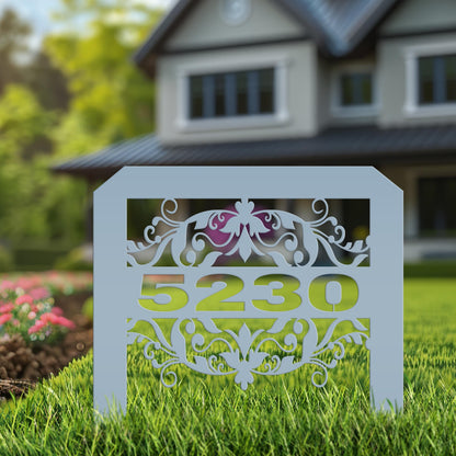 House Numbers Metal Yard Stake, Decorative Lawn Sign With Street Address, HOA Driveway Marker, Weather Resistant Outdoor Garden Decoration