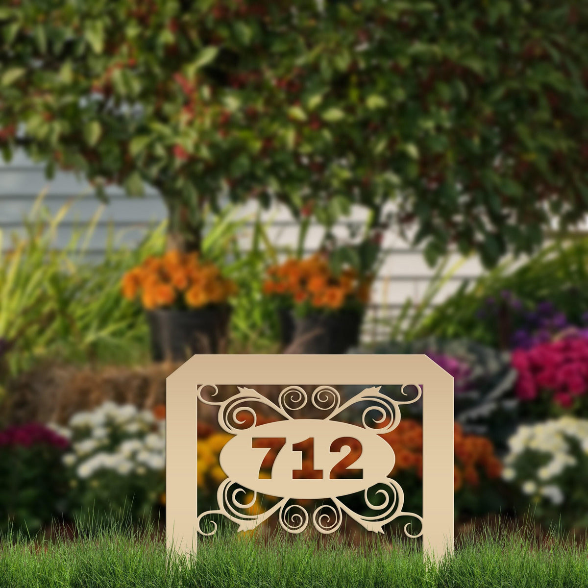 Oval Swirl Address Yard Stake Sign