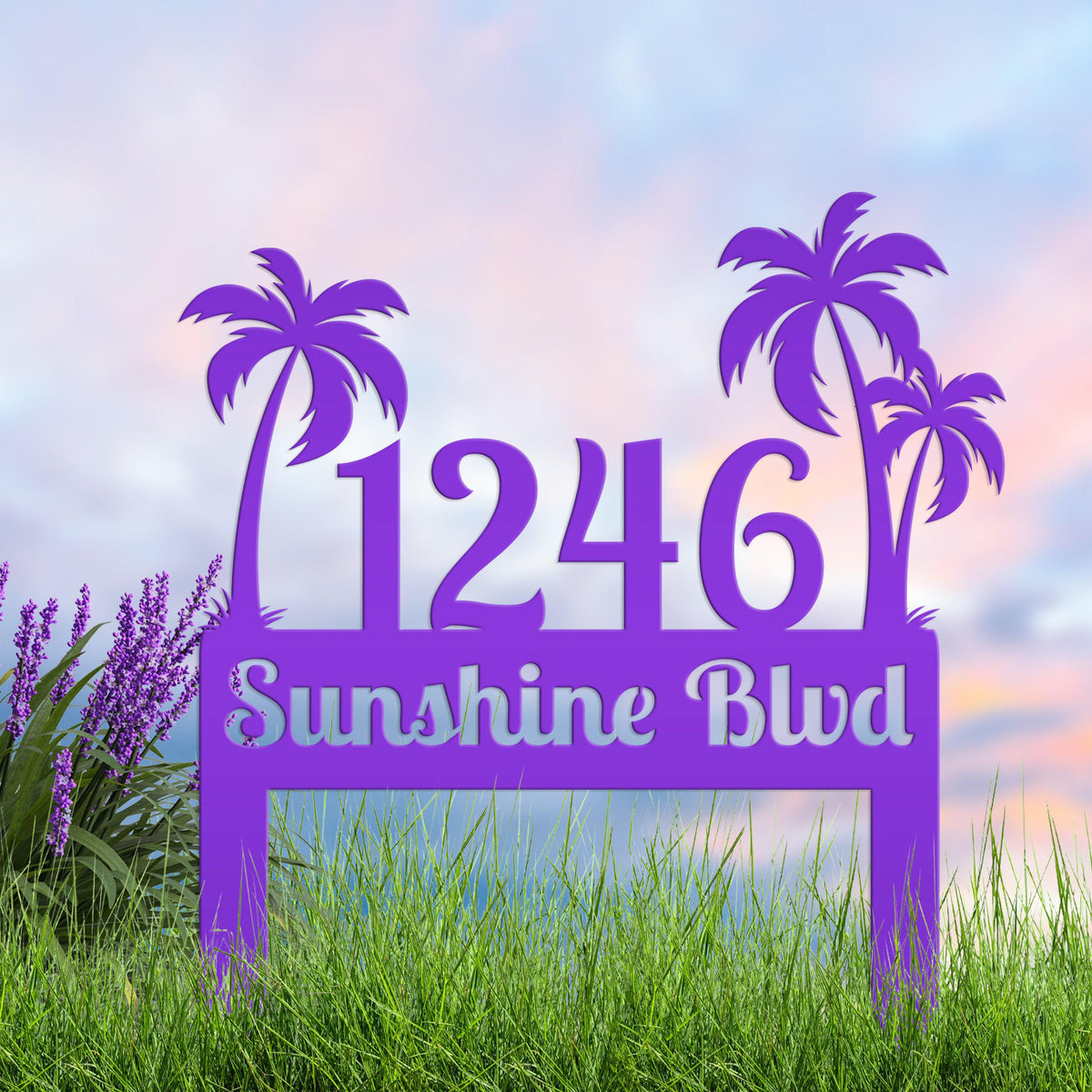 Metal Palm Tree Yard Stake with Custom Address - Personalized Tropical House Numbers - Beach House Lawn Signs - Charming Housewarming Gifts