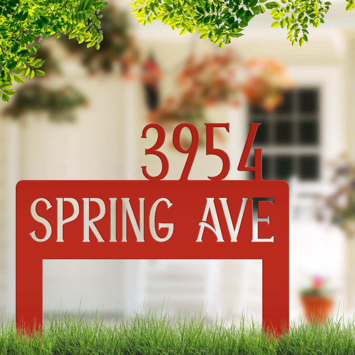 Address Yard Stake Metal Sign, Customized Outdoor Heavy Duty Powder Coated Driveway Marker, Street Name and House Numbers Steel Lawn Stake,