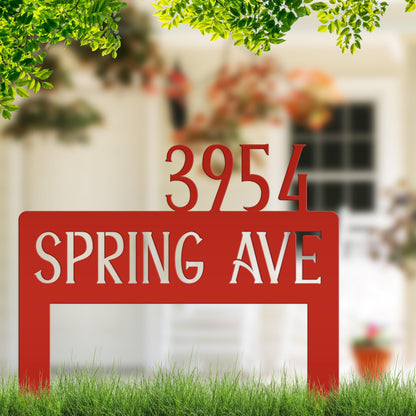 Address Yard Stake Metal Sign, Customized Outdoor Heavy Duty Powder Coated Driveway Marker, Street Name and House Numbers Steel Lawn Stake,