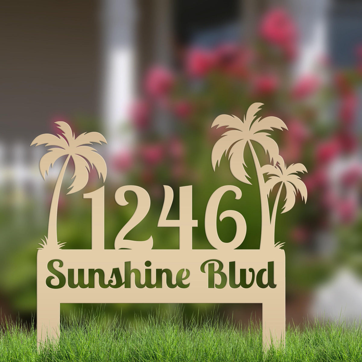 Metal Palm Tree Yard Stake with Custom Address - Personalized Tropical House Numbers - Beach House Lawn Signs - Charming Housewarming Gifts