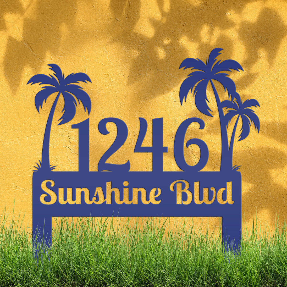 Metal Palm Tree Yard Stake with Custom Address - Personalized Tropical House Numbers - Beach House Lawn Signs - Charming Housewarming Gifts