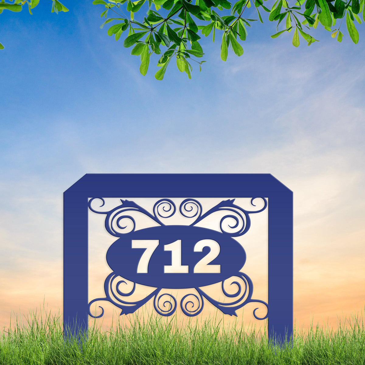 Oval Swirl Address Yard Stake Sign