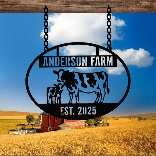 Custom Cow Farm Sign, Personalized Metal Outdoor Plaque, Cow Farmhouse Decor, Ranch Sign, Farm Gate Sign, Farmhouse Decor