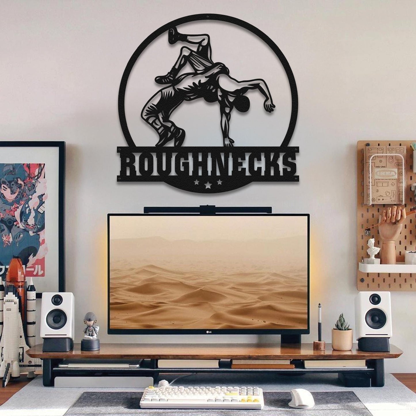 Custom Wrestling Sign - Metal Wall Art LED Light, Wrestler Name Sign, Wrestling Coach Gift, Birthday Gift for Dad, Sports Sign Home Decor