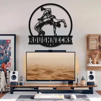 Custom Wrestling Sign - Metal Wall Art LED Light, Wrestler Name Sign, Wrestling Coach Gift, Birthday Gift for Dad, Sports Sign Home Decor