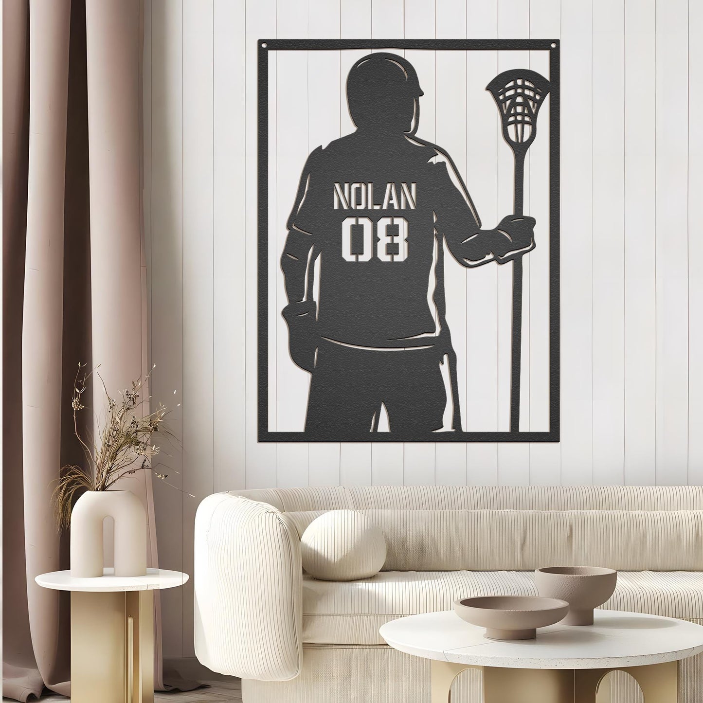 Lacrosse Player LED Metal Wall Art - Custom Name Sign with Jersey Number, Personalized Sports Room Decor, Gift for Lacrosse Enthusiasts