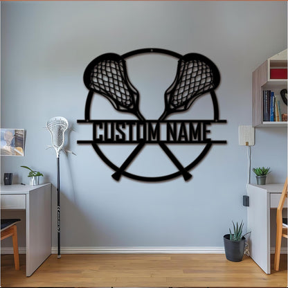 Lacrosse Led Metal Wall Art - Custom Name Sign with Sticks Design, Personalized Sports Room Decor, Gift for Lacrosse Players & Coaches