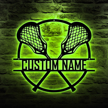 Lacrosse Led Metal Wall Art - Custom Name Sign with Sticks Design, Personalized Sports Room Decor, Gift for Lacrosse Players & Coaches