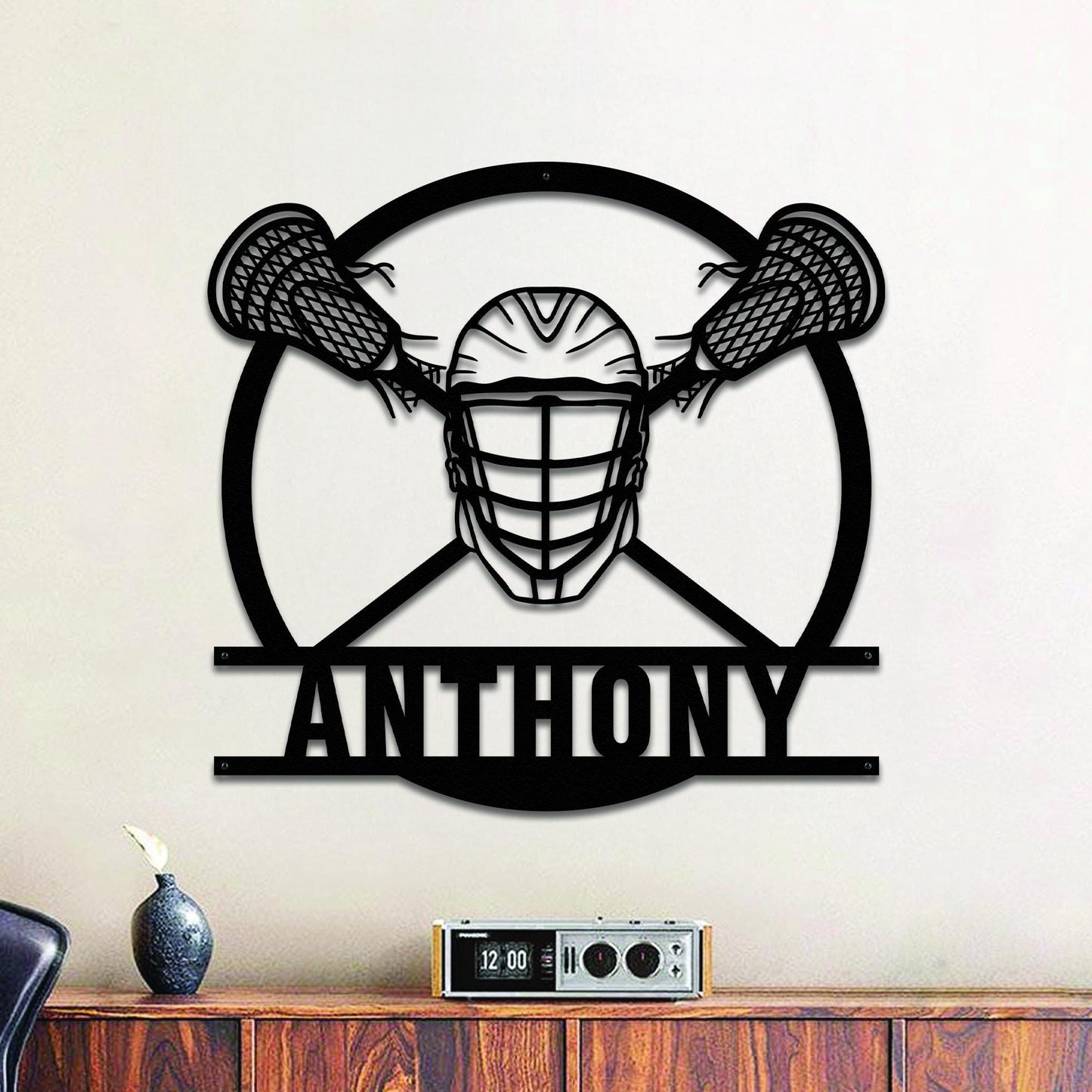 Personalized Lacrosse LED Wall Art - Custom Metal Sign with Helmet & Sticks, Sports Room Decor, Gift for Teen Athletes or Fans