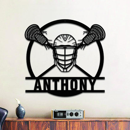 Personalized Lacrosse LED Wall Art - Custom Metal Sign with Helmet & Sticks, Sports Room Decor, Gift for Teen Athletes or Fans