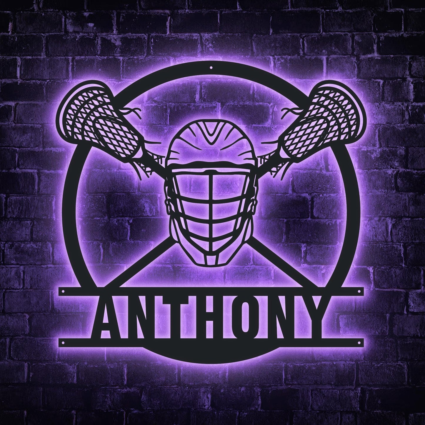 Personalized Lacrosse LED Wall Art - Custom Metal Sign with Helmet & Sticks, Sports Room Decor, Gift for Teen Athletes or Fans