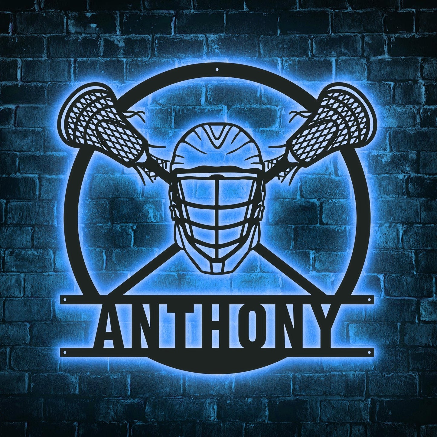 Personalized Lacrosse LED Wall Art - Custom Metal Sign with Helmet & Sticks, Sports Room Decor, Gift for Teen Athletes or Fans