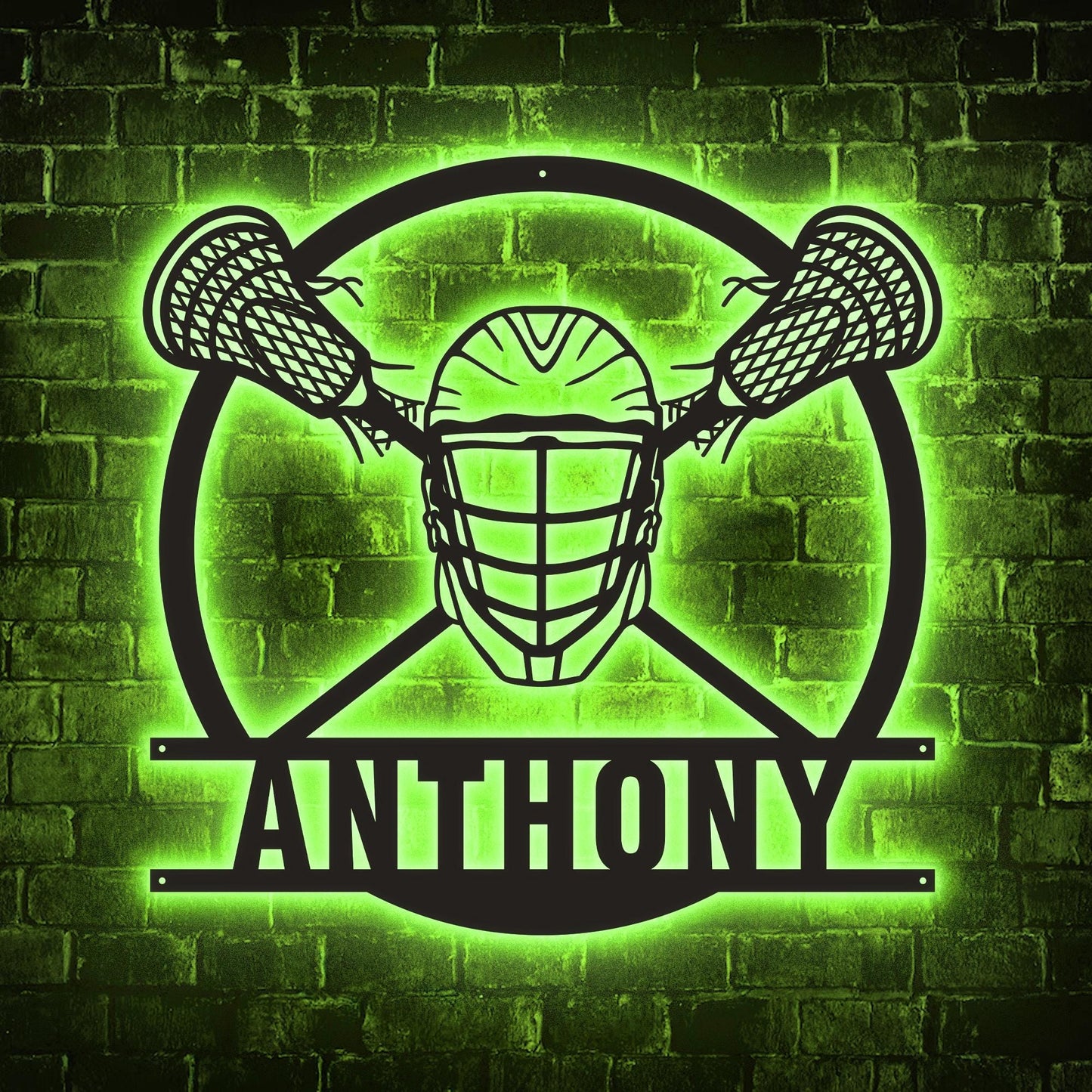 Personalized Lacrosse LED Wall Art - Custom Metal Sign with Helmet & Sticks, Sports Room Decor, Gift for Teen Athletes or Fans