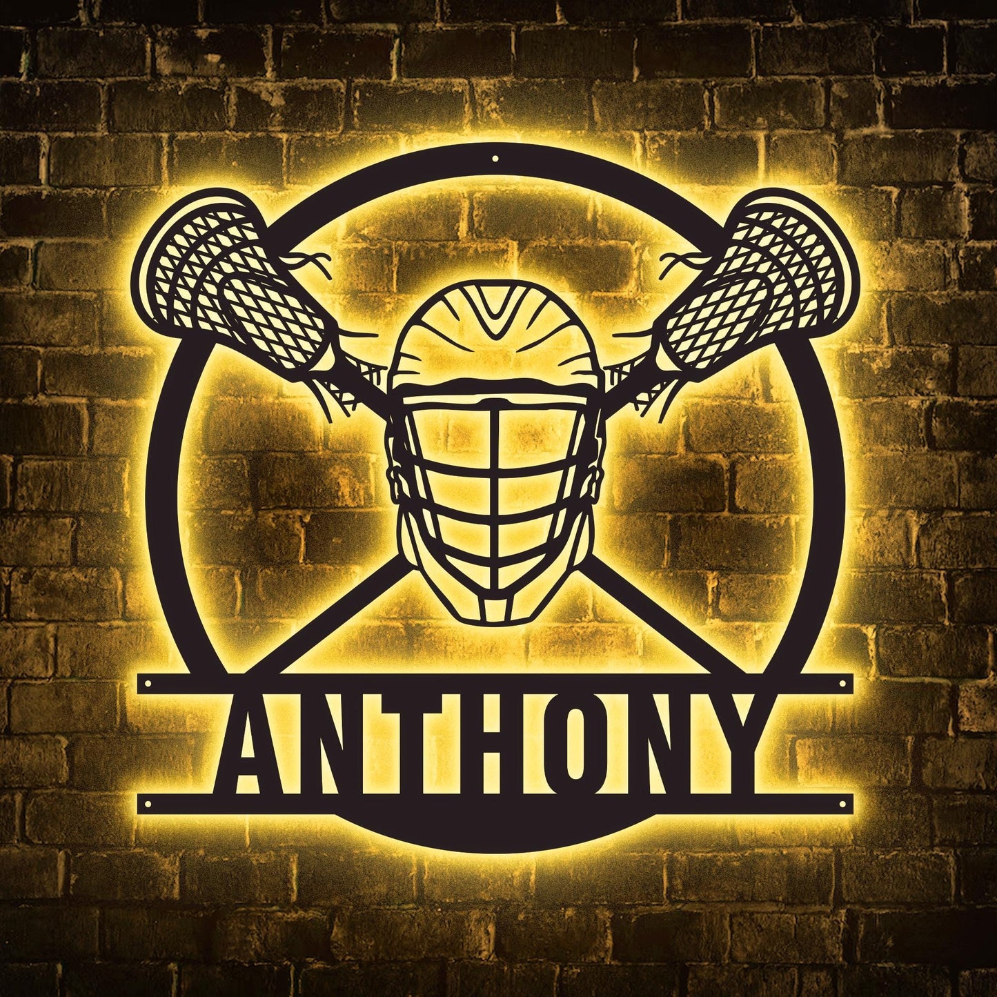 Personalized Lacrosse LED Wall Art - Custom Metal Sign with Helmet & Sticks, Sports Room Decor, Gift for Teen Athletes or Fans