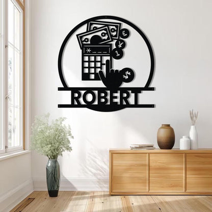 Custom Accountant LED Sign - Personalized Metal Wall Art with Calculator & Money Design, Office Decor, Gift for Accountants or Bankers