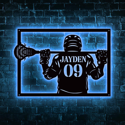 Personalized Lacrosse Metal Sign - Custom LED Wall Art with Player & Jersey Number, Sports Room Decor, Gift for Lacrosse Players