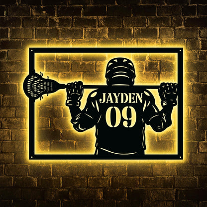 Personalized Lacrosse Metal Sign - Custom LED Wall Art with Player & Jersey Number, Sports Room Decor, Gift for Lacrosse Players