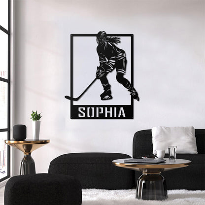 Custom Hockey Player Metal Sign - Personalized Wall Art with Name, Sports Room Decor, Gift for Girls Who Play Hockey or Team Athletes