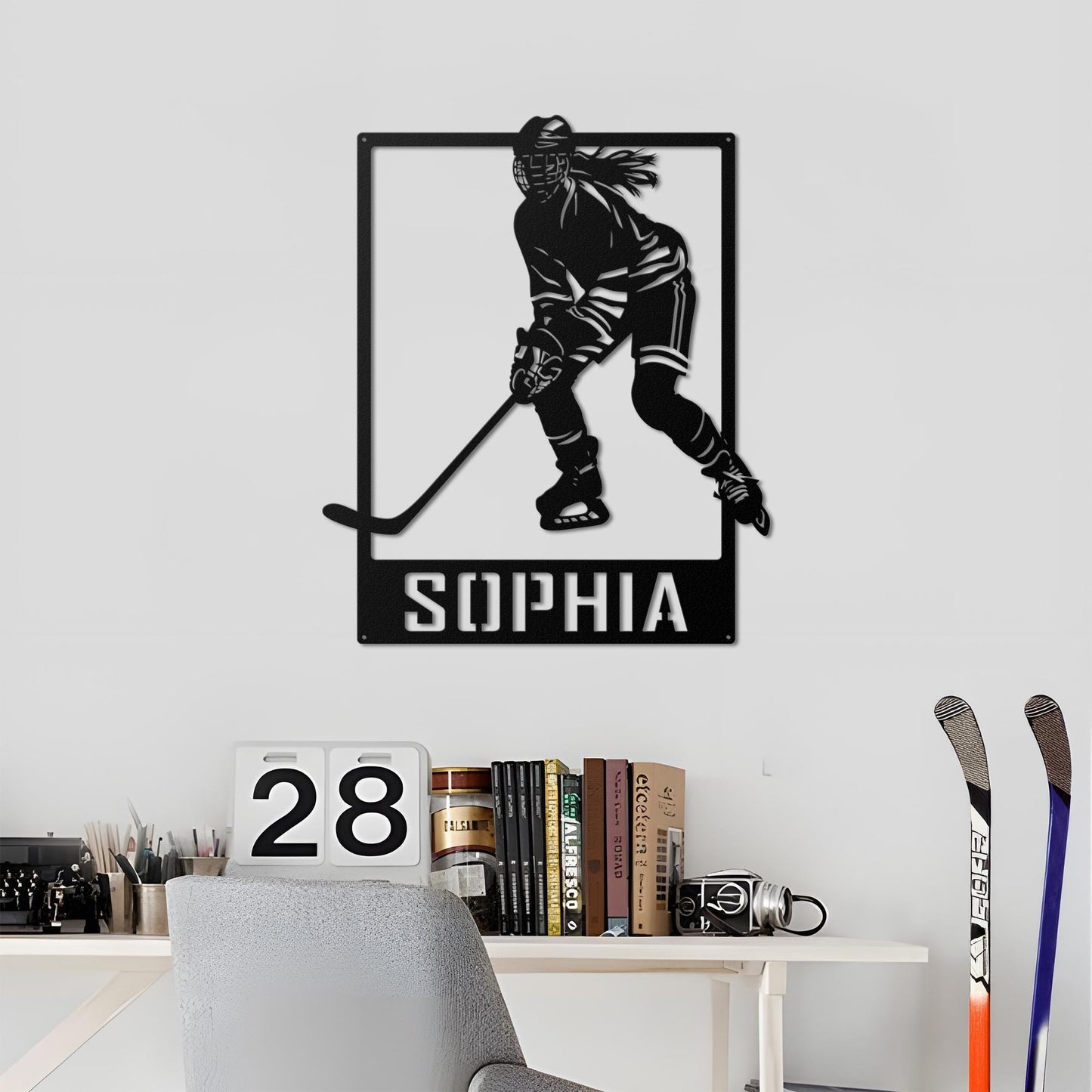 Custom Hockey Player Metal Sign - Personalized Wall Art with Name, Sports Room Decor, Gift for Girls Who Play Hockey or Team Athletes