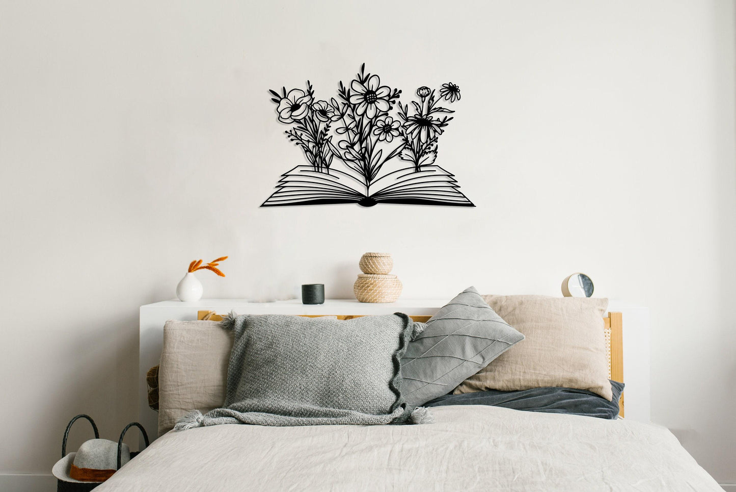 Book with Flower Metal Wall Decor, Flowers WallHangings, Boho Home Decor, Above Bed Decor, Library Decor,Housewarming Gift,Book Lovers Gift