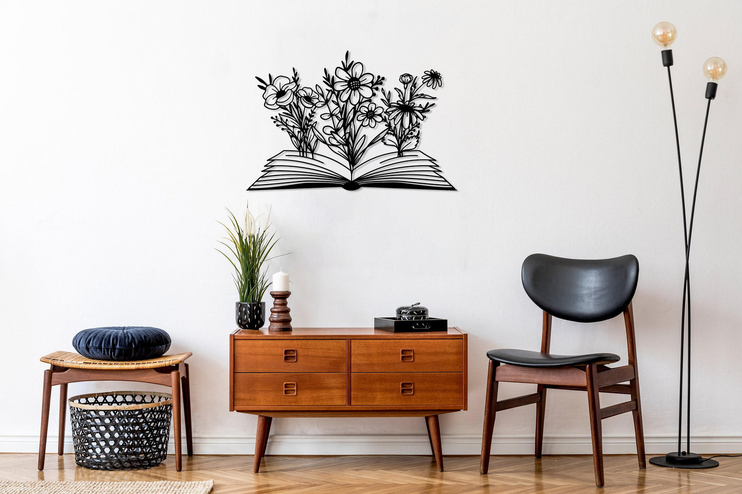 Book with Flower Metal Wall Decor, Flowers WallHangings, Boho Home Decor, Above Bed Decor, Library Decor,Housewarming Gift,Book Lovers Gift