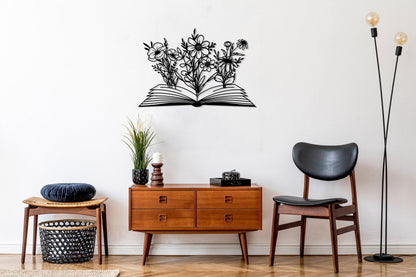 Book with Flower Metal Wall Decor, Flowers WallHangings, Boho Home Decor, Above Bed Decor, Library Decor,Housewarming Gift,Book Lovers Gift