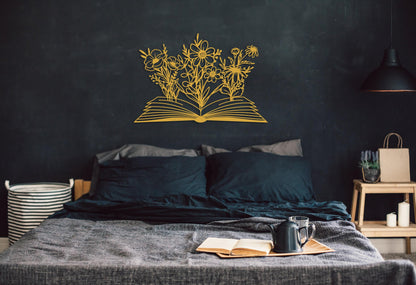 Book with Flower Metal Wall Decor, Flowers WallHangings, Boho Home Decor, Above Bed Decor, Library Decor,Housewarming Gift,Book Lovers Gift