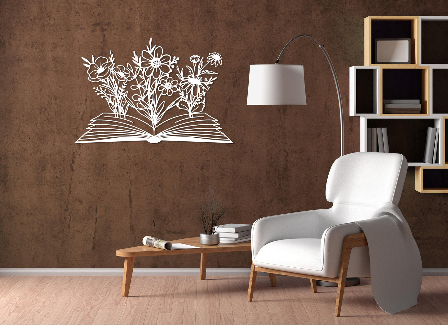 Book with Flower Metal Wall Decor, Flowers WallHangings, Boho Home Decor, Above Bed Decor, Library Decor,Housewarming Gift,Book Lovers Gift
