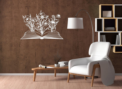 Book with Flower Metal Wall Decor, Flowers WallHangings, Boho Home Decor, Above Bed Decor, Library Decor,Housewarming Gift,Book Lovers Gift