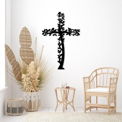 Cross Metal Wall Art, Tree and Birds Living Cross Hanging, Religious Home Accent, Jesus Metal Sign, Christian Wall Decor, Religious Gift,Art