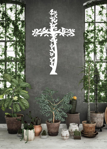 Cross Metal Wall Art, Tree and Birds Living Cross Hanging, Religious Home Accent, Jesus Metal Sign, Christian Wall Decor, Religious Gift,Art